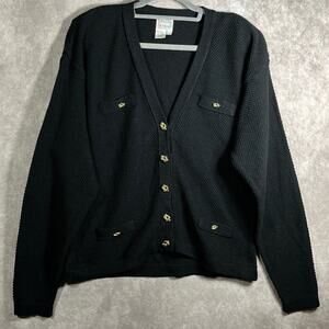 Hasting & Smith‎ Cardigan Sweater Womens Large Black Knit Button Front V-Neck